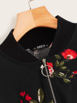 Plus Floral Print Zipper Up Bomber Jacket