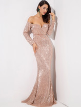 Off Shoulder Sweetheart Neck Sequin Maxi Dress