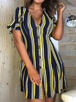 Brief Striped Ruffles Cuff Buttoned Shirt/Dress