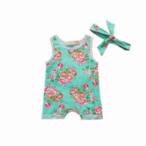 2Pcs Floral set 2017 Summer Baby Girls Jumpsuit Sleeveless Floral Romper Clothes Outfit