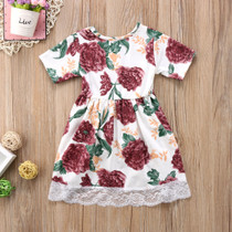 Newborn Kid Baby Girl Clothes Floral Lace Tail Dress Sleeve Flower Cute Mini Tutu Princess Prom Party Dresses Girls
