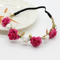 Newborn Rose Flower Garland Chic Wedding Flower Kids Headband Elastic Hairband Crown Wreath Headdress Tiara Hair Accessorie