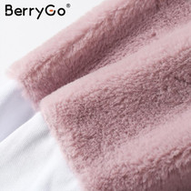 BerryGo Casual oversize white sweatshirt women jumper Fashion patchwork long sleeve pullover Spring faux fur hoodies sweatshirt