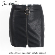 Simplee Zipper high waist leather skirt 2017 Party punk mini black pencil skirt Vintage short winter skirts women bottoms