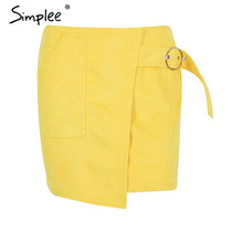 Simplee suede leather pencil skirt High waist lining skirt womens Zipper bodycon sexy short mini asymmetrical skirt summer