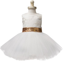 Baby Girl Lace Christening Gowns Gold Sequins Baby 1 Year Birthday Outfits Fancy Infant Party Dress For Girl Kids Summer Clothes