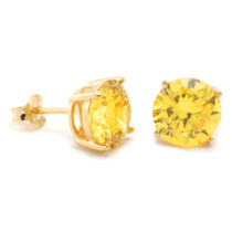 Gold Canary Round Brilliant Sterling Silver CZ Stud Earrings