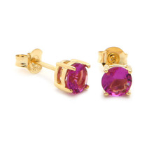Gold Amethyst Round Brilliant Sterling Silver CZ Stud Earrings