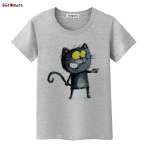BGtomato Cartoon elegent black cat 3D T-shirt women super cute lovely girl's shirts Brand good quality casual tops summer tees