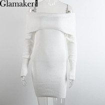 Glamaker 2017 Spring off shoulder long sleeve bodycon sexy sweater dress Women party dress vestidos Elegant knitted dresses