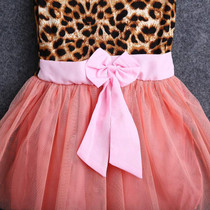 Girls Summer Dress Baby Kids O-neck Sleeveless Girls Leopard Printed Bowknot Tutu Dress Tulle Princess Dress