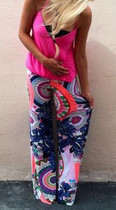 AQ125  Women Pants Loose Pantalones Femme Flora Mid Waist Flare Wide Leg Long Pants Women Casual Striped Trousers