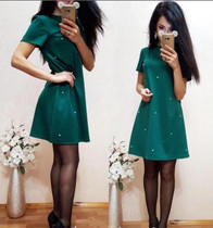 2017 Spring high quality new fashion brief women studded beaded O-neck short Sleeve dress Mini Comfortable vestido