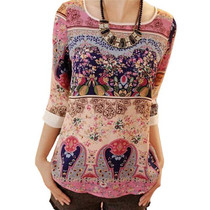 Rogi Women Chiffon Blouses Shirts 2017 Summer Boho Print Ladies Tops Casual O-Neck Blouse Female Roupa Blusas Camisas Mujer 2XL