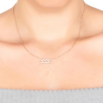 New Aquarius Zodiac Necklace in 22ct Rose Gold & Zircons