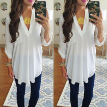 New 2016 Autumn chiffon blouse Women's long sleeve top blouses V-neck blusas shirts