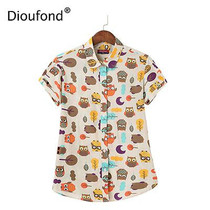 Dioufond Short Printed Women's Fashion Blouses Cotton Turn-down Collar Female Tops Summer Blusa Feninina Casual Plus Size Blusas