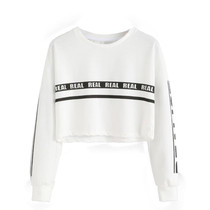 Feitong Women Short Sweatshirts New Fashion Autumn Causal White Letter Print Hooded Sweatshirt Crop Tops Pullover sudadera mujer