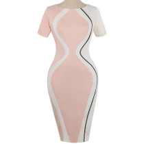 Feitong Elegant Womens Dress Sexy Bodycon Short Sleeve Patchwork Party Sheath Pencil Mini Dress vestidos femininos Dropshipping