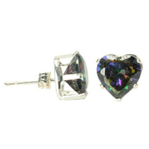 Hip Hop Mystic Topaz Heart Cut CZ Sterling Silver Stud Earrings