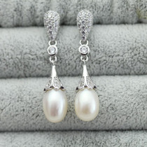 Genuine wedding freshwater pearl earrings for women,fashion natural pearl earrings 925 silver jewelry mom trendy best gift white