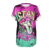 ISTider Summer New Women T Shirt Fashion Girls Punk Tee Tops STAY WEIRD Printing Loose Short Sleeve Streetwear Hip Hop tshirt