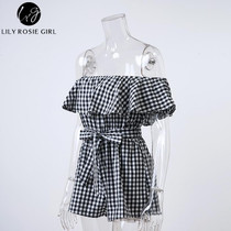 Lily Rosie Girl Black White Plaid Off Shoulder Playsuit