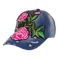 Stylish Floral Embroidery Denim Baseball Cap for Women - Adjustable Summer Hip Hop Hat