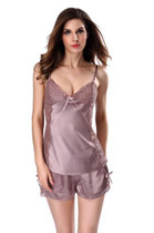 Fetoo Sexy Satin Pajamas Set Lace Spaghetti Strap V-neck Shorts Set Womens Pajamas Women's Sleep & Lounge Summer Sleepwear P50