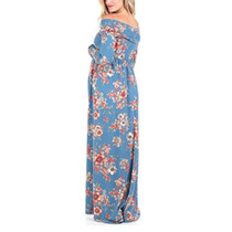 Maternity Off Shoulder Flowers Print Full Length Dress