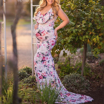 Maternity Floral Print Flounced Floor-Length Dress