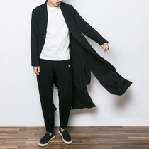 New China Style Mens Trench Jacket Male Long Sleeve Kimono Long Cardigan Jacket Punk Fashion Casual Trench Outwear