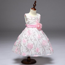 Retail Beading Appliques Flower Girls Dress With Ribbon Belt Sequined Elegant Girls Celebrity Evening Party Princess Dress L7790