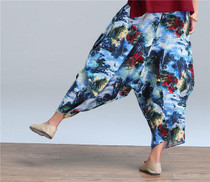 2017 Plus Size Vintage Cotton Linen Pants Women Casual Elastic High Waist Wide Leg Pants Print Harem Pants Trousers Pantalones
