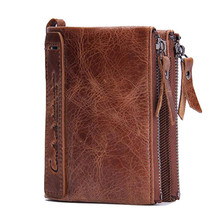 CONTACT'S Genuine Leather Women Wallet Female Purse Men Wallet Small Zipper Coin Purse Leather Red Credit Card Holder Money Bag