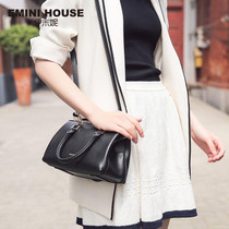 EMINI HOUSE Brand Classic Split Leather Boston Bag Women Messenger Bag Luxury Handbags Women Bags Designer Shoulder Bags