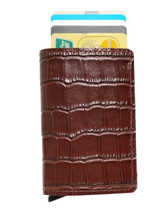 CaseKey Antitheft Mini Wallet Crocodile Leather Wallets Slim Business Men Wallet With Automatic Aluminium Credit Card Holder
