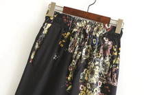 2017 Fashion Women Palazzo Pants Black Flower Elastic Waist Drawstring Causal Pants Wide Leg Pant Vintage Women Clothing PT140