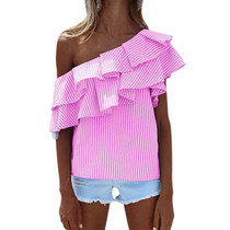 2017 Summer Blouses Women Tops One Shoulder Off Blouses Shirt Ruffle Striped Shirt Slash Neck Blouse cold shoulder tops Blusas
