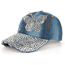 2017 Summer Beauty Rhinestone Butterfly Caps Denim Baseball Cap Snapback Hip Hop Flat Hat Summer Hat Snapback Caps For Women