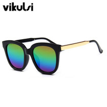 2017 Vintage Round Sunglasses Women Reflective Cat Eyes Sunglasses Female Women's Shades Brand Designer lunette de soleil UV400
