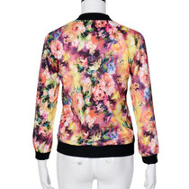 Casual Plus Size Spring Autumn New Women Stand Collar Long Sleeve Zipper Floral Printed Bomber Jacket Lady Girl Basic Coat Sep26