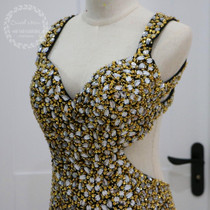 2017 Hveay Gold Beaded Crystal Mermaid Prom Dresses for Black Girls Sexy Spaghetti Straps Side Slit African Long Evening Gowns