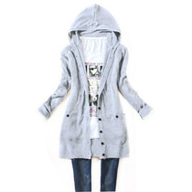 2016 New women's long-sleeve knitted outerwear medium-long hooded cardigan sweater Autumn