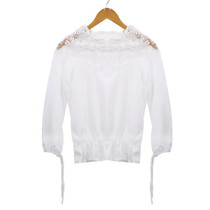 2016 New Women Solid Chiffon Shirts Sexy Women Hollow Out Lace Blouse Casual Ladies Elegant Lace Shirt