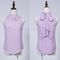 2016 New Women Beading Chiffon Blouse Fashion Sleeveless Chiffon Shirt  Women Elegant and Temperament Turtleneck Tops