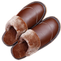 2017 Winter Leather Slipper Men Indoor Slippers Luxury Basic Ug Indoor Slipper Home Shoes Flat Warm Mannen Slippers Waterproof