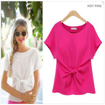 2016 Fashion Women Blouses Kimono Bowknot O-neck Short Sleeve Chiffon Blouse Casual Vintage Blusas Tops Shirt Women Plus Size