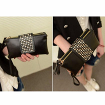 Cool Rivet Women Handbags Purses Leather Long Zipper Black Luxury Bags Clutches Wallets Bolsa Feminina