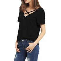 2016 Summer T Shirt Women  Short Sleeve V Neck Bandage TShirt Casual Sexy Women T Shirt Camisetas Feminina Lady Tops Z2506